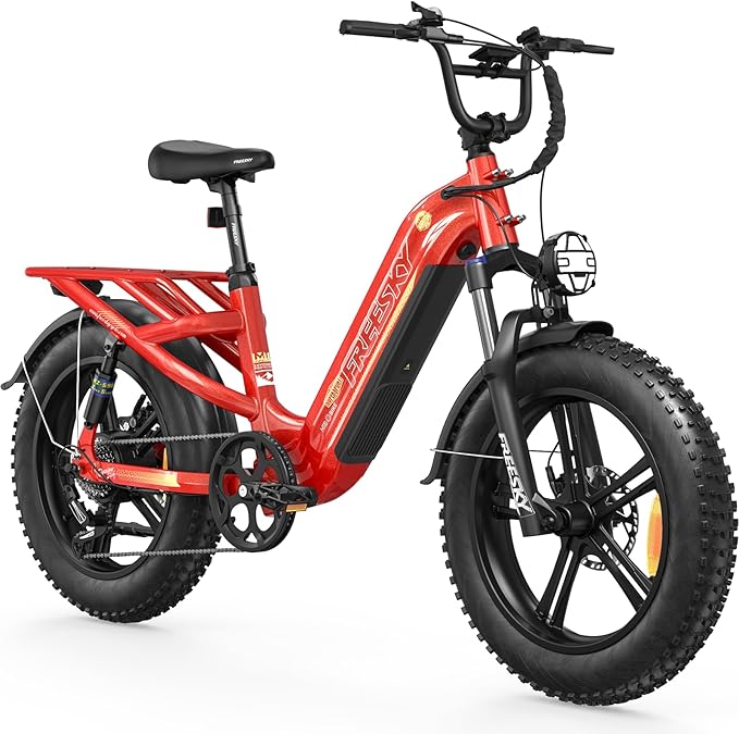 FREESKY 2500W Electric Bike for Adults,105 Miles 48V 25Ah Samsung Cells Battery Step-Thru E Bike, 33MPH Hydraulic Brakes Fat Tire EBike, 20" Full Suspension for Cargo Bicycles UL2849 Certified by TÜV