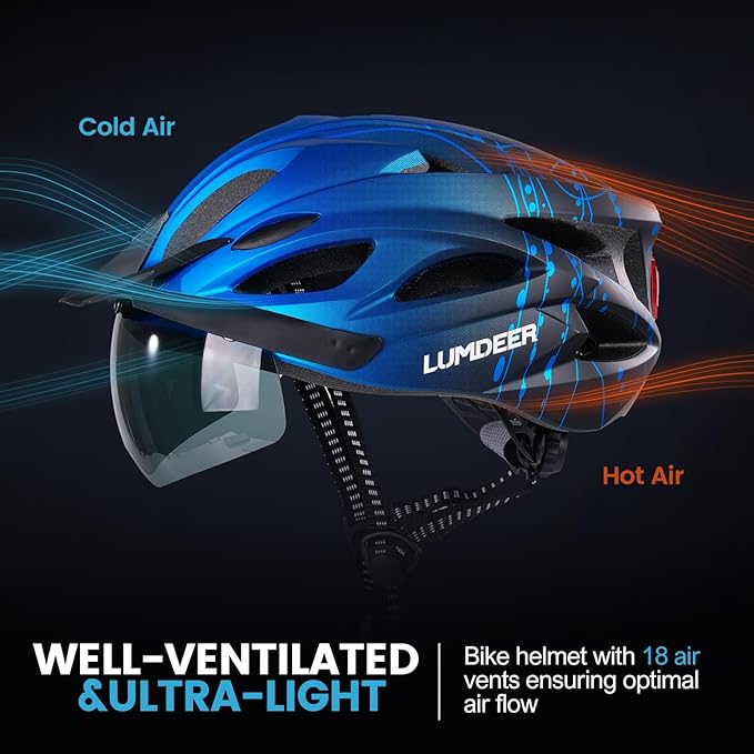 Adult Bike Helmet for Commuting and Cycling, Bicycle Helmet with Rechargeable Rear LED Light & Magnetic Goggles & Removable Sun Visor, Mountain and Road Bicycle Helmets for Men and Women 3 in 1