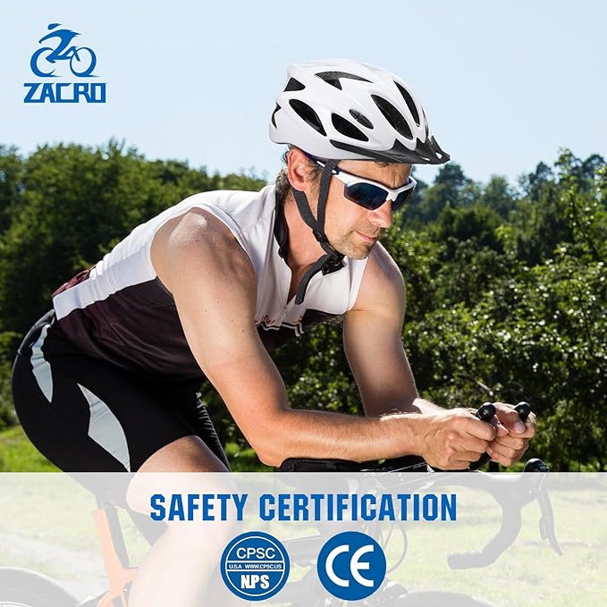 Zacro Adult Bike Helmet, Safety Certified Cycling Helmet for Men Women, Lightweight with Detachable Visor, Adjustable Dial Fit 58-65cm, for Road/Mountain/Commuting,White