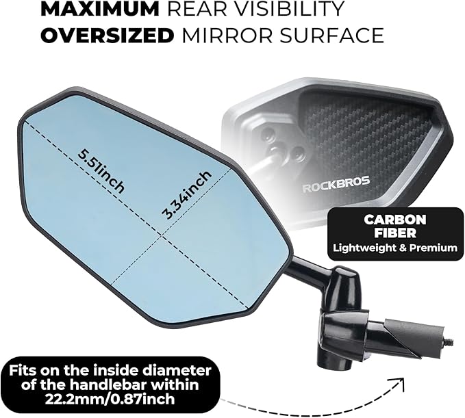 ROCKBROS Bike Bar End Mirrors,Bike Mirror,360°Adjustable Safety Bicycle Rear View Mirror, Anti-glare Blue Len, Cycling Accessories