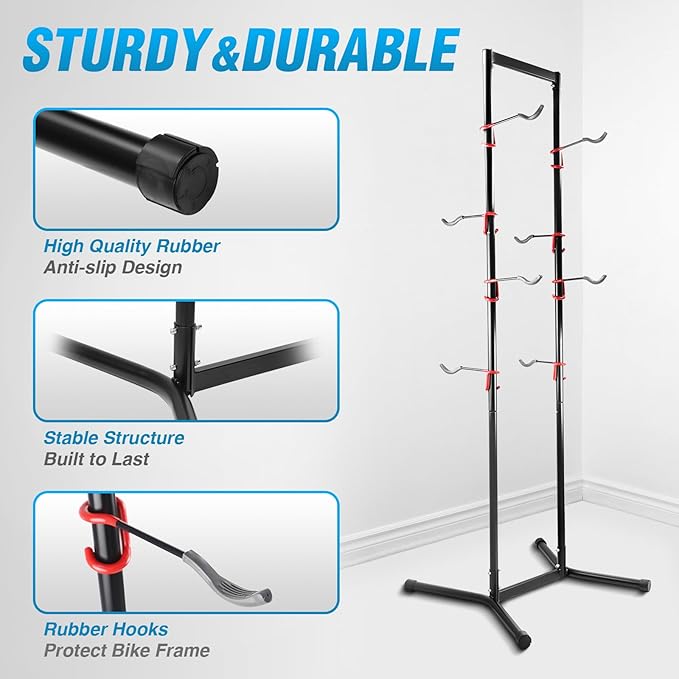 MEGHNA Bike Stand 4 Bike Rack Removable Bicycle Holder for Garage Home Bike Shop Bike Storage Rack Adjustable Height Hanger Floor Bike Parking Stable Base for Mountain Bike Road Bike
