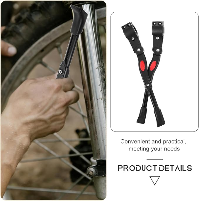 NUOBESTY Bike Kickstand, 2 Pack Adjustable Aluminum Bicycle Kickstand For Mountain Bikes - Black Three-hole Rear Side Stand With Tools For Quick Parking