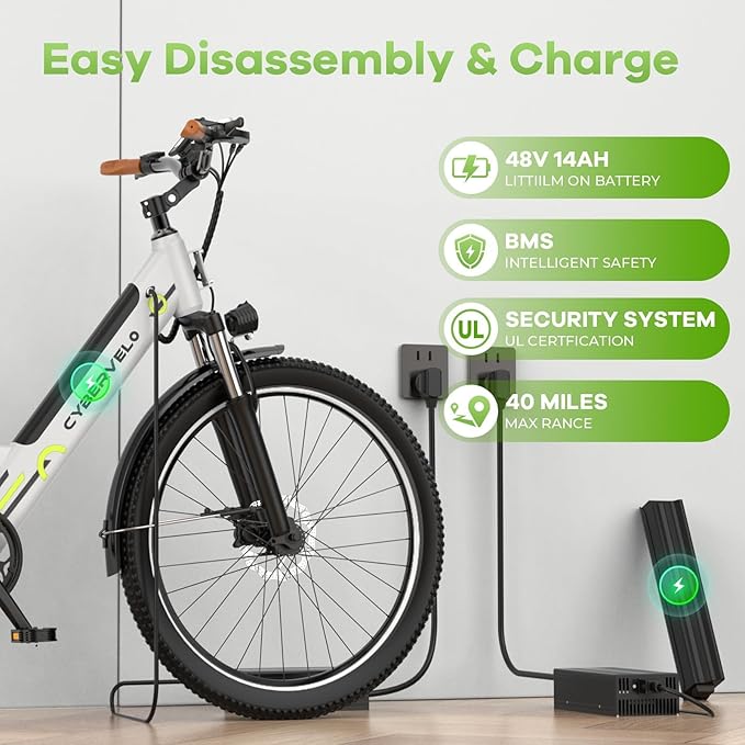 1000 Peak Electric Bike for Adults,up 80 Miles Removable Battery Ebike, 26" Electric E Bike with 7-Speed,Adult Electric Bicycles for Commute Beach Snow White Womens All Terrain