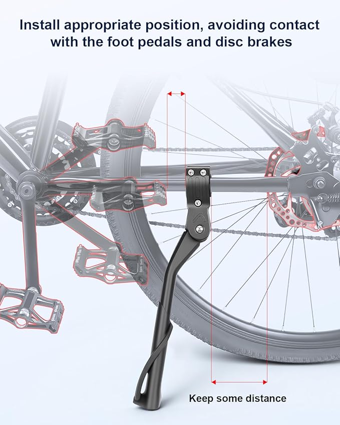 WSDCAM Bike Kickstand for Adult Bike, Adjustable Rear Side Bike Kick Stand for 24”-29" for Bicycles, Aluminum Alloy Sturdy Non-Slip Wider Base Stands For Mountain Bikes, Road Bikes, Cargo bicycle etc.