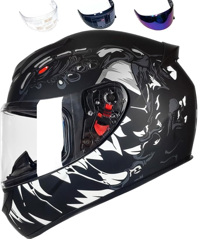 Full Face Motorcycle Helmet Racing Motocross Helmets with Pinlock Compatible Clear&Tinted Visors DOT Model Approved Street Bike Helmet