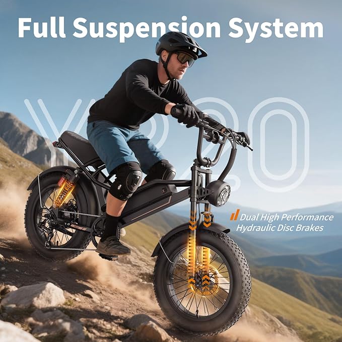 2000W Peak Electric Off Road Bike for Adults,Electric Dirt Bike,E Bike 20 * 4" Fat Tire,All Terrain 32 MPH Top Speed,Ebike Up 80 Miles Range,48V Removable Battery,Certified by UL2849