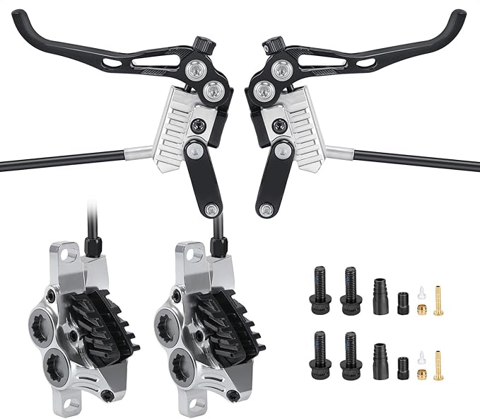 MEROCA IIIPRO E4 Hydraulic Disc Brake Set - 4-Piston MTB Brakes, 641N Braking Force, TUV Certified, Lightweight 475g, for Mountain/E-Bike/Folding Bicycles