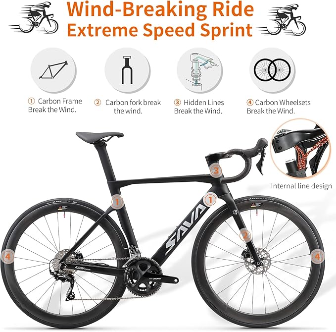 SAVADECK Carbon Road Bike, T800 Carbon Fiber Frame 700C Racing Bicycle with Shimano 105 R7000 22 Speed Groupset and Mechanical Disc Brake, Ultra-Light Carbon Bike