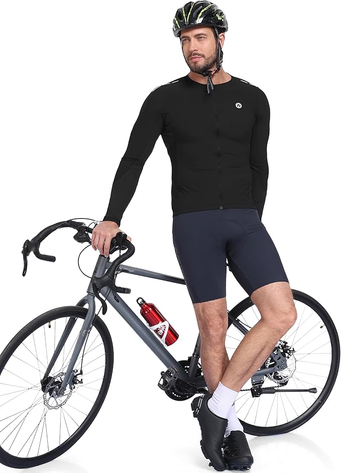 Nepest Mens Cycling Jersey Long Sleeve Bike Jersey UPF 50+ Road Biking Shirts Clothing with 4 Rear Pockets