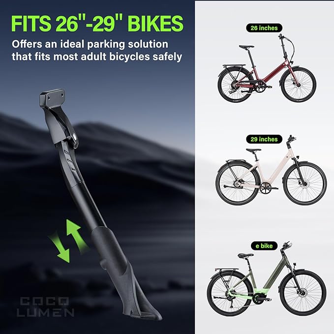Bike Kickstand Side Mount - Durable Bicycle Kickstand for Mountain & Road Bikes - Adjustable with Wide Base Fits 26"/29" Wheels - Alloy Kickstand Supports 35kg - Rear Mount Bracket