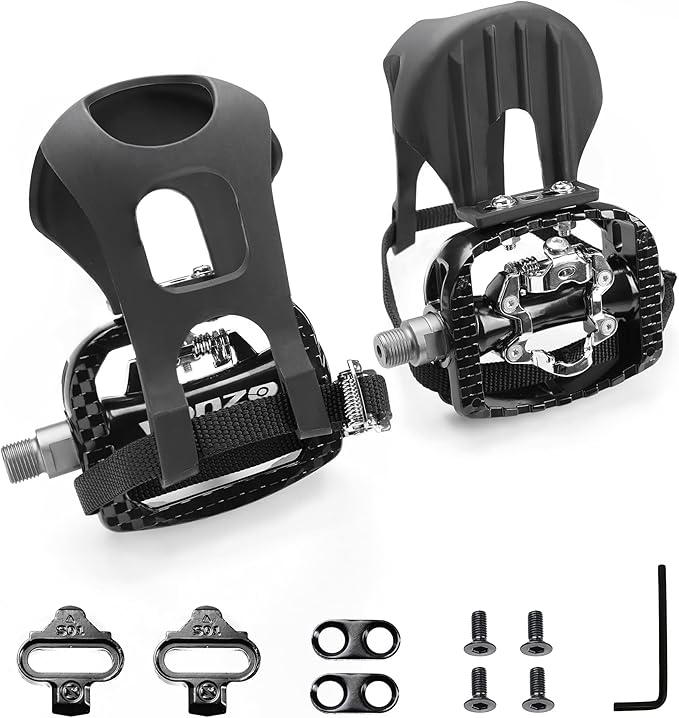 Venzo Bike Toe Clips Cages & Pedals - Compatible with Shimano SPD - Fixed or Adjustable Bicycle Toe Clips & Cleats for Fitness Indoor Exercise Bikes
