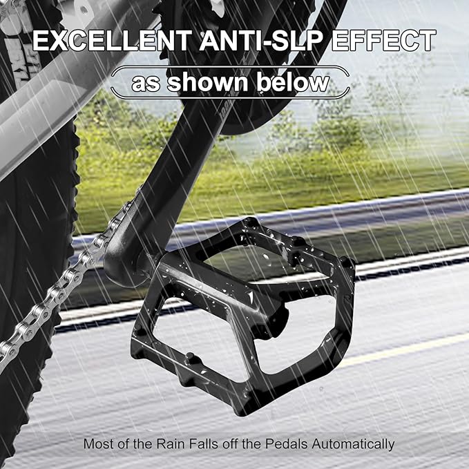 14mm Non-Slip Lightweight Aluminum Alloy Bicycle Pedals,Road/MTB Flat Pedals,Mountain Bike Pedals,Fits 9/16" Road Mountain BMX MTB Bike Pedal(Black)