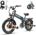Wildeway Dual Motor 20" Fat Tire Electric Bike 2300W 20Ah Removable Battery 28 MPH Folding Ebike Off Road Mountain Full Suspension Long Range Foldable Electric Bicycle for Adults Men 2 Seat