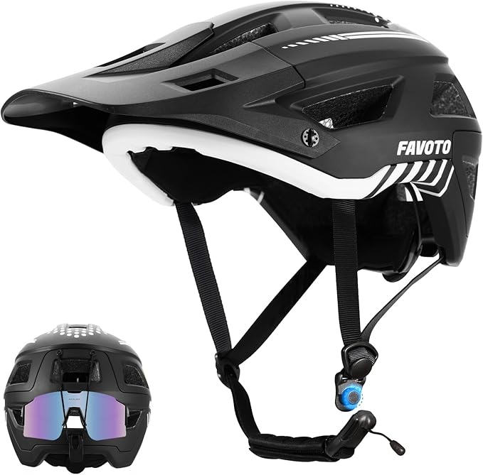 Favoto Adult Mountain Bike Helmet for Men & Women, Magnetic Buckle MTB Helmet with Removable Visor, Lightweight for Commuting & Off-Road Cycling