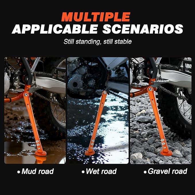 Dirt Bike Kickstand Side Stand Support Stand Adjustable Aluminum CNC with Springs for 150 200 250 300 350 400 450 500 530 XC/XC-F/XCF-W/XCW/XCFW/EXC/EXC-F/EXC Sixdays/FE/TE 2008-2016 Orange