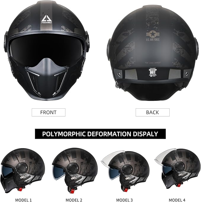 TRIANGLE Full Face Motorcycle Helmets,Off-Road Motocross Helmet for Men & Women,Dual Visor with Internal Tinted Sunshield,Open Face 3/4 Adult Racing Helmet DOT Approved(XXL)
