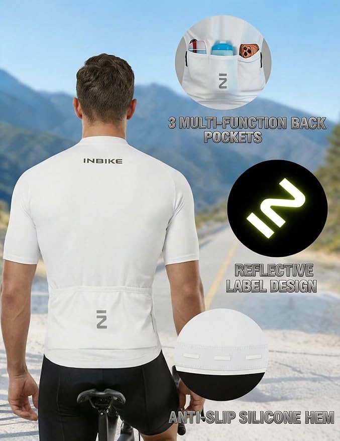 INBIKE Cycling Jersey Mens Set Reflective Breathable Biking Outfit Quick-Dry Bib Bicycle Jersey with 3D Padded Shorts