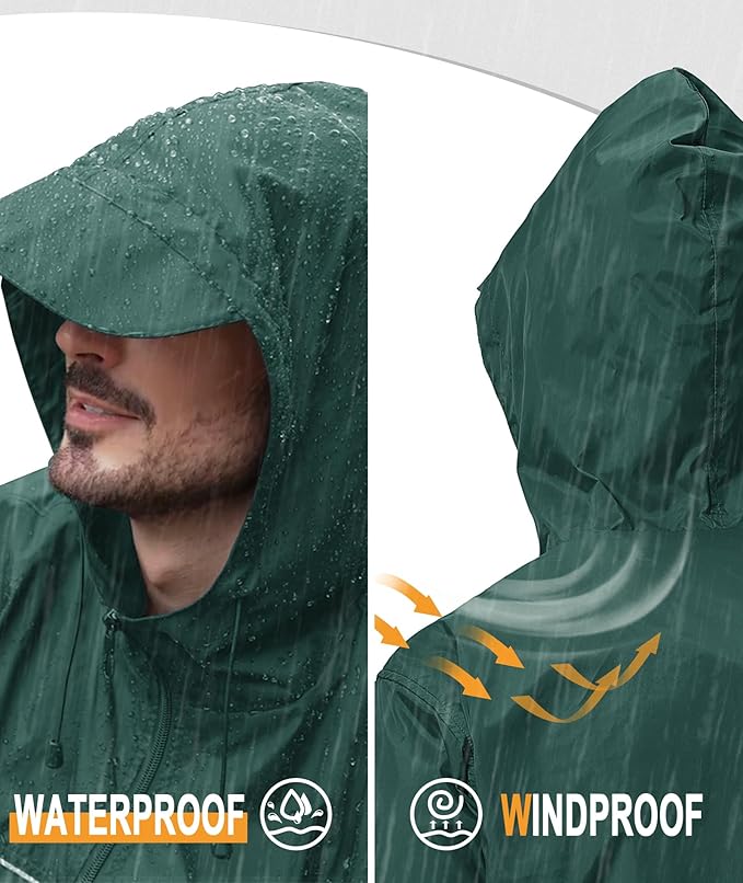 GEEK LIGHTING Rain Jacket Men Lightweight Waterproof Jackets Packable Windbreaker Hooded Raincoat for Golf Cycling Outdoor