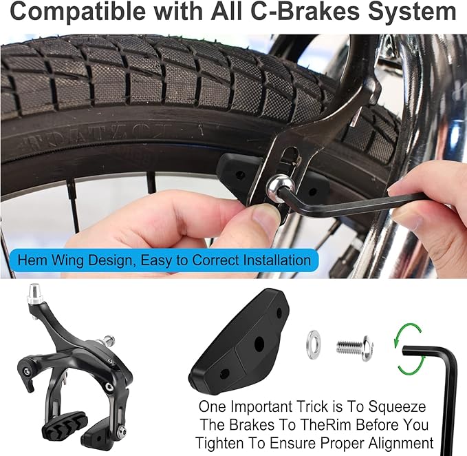 NUWAB 2 Pairs Premium Bike Brake Pads, Professional Caliper Brake Pads for Road Bicycle, Bike Brake Blocks of 50mm, Come with Allen Wrench