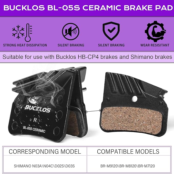 BUCKLOS MTB Hydraulic Disc Brake Set 4 Pistons Front 850mm and Rear 1550mm Hydraulic Brakes with Aluminum Alloy Lever with Caliper Ceramic Brake Pad Fit Mountain Bike,Ebike,Fat Bike HB-CP4 (Pre-Bled)