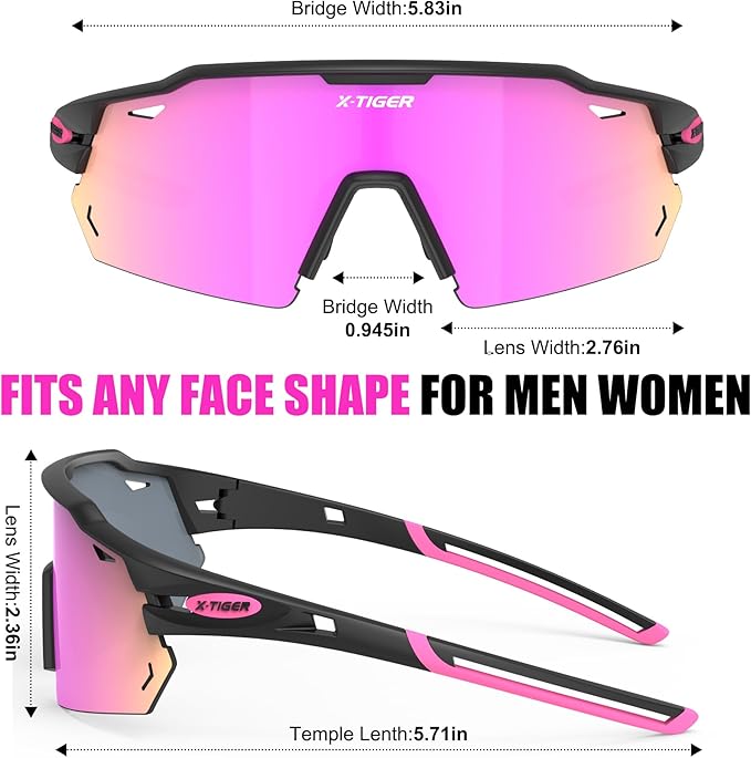 X-TIGER Polarized Cycling Glasses with 5 Interchangeable Lenses,MTB Biking Baseball Running Sports Sunglasses for Men Women