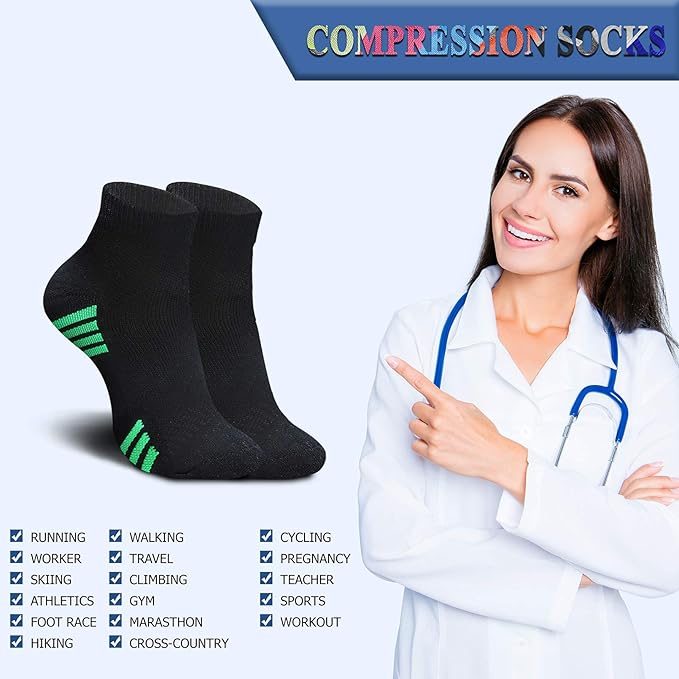 QUXIANG Compression Socks for Women & Men Circulation 3/6/7 Pairs Arch Ankle Support 15-20 mmHg Best for Running Cycling