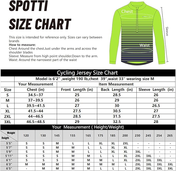 Spotti Men's Cycling Bike Jersey Long Sleeve with 3 Rear Pockets - Moisture Wicking, Breathable, Quick Dry Biking Shirt