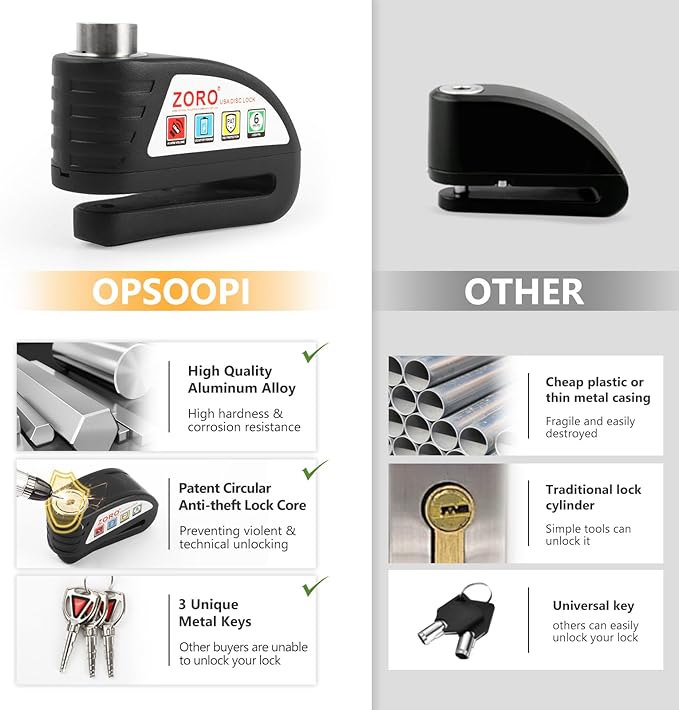 Motorcycle Lock, Disc Brake Lock with 130DB Alarm, Heavy Duty Motorcycle Locks Anti-Theft, Motorcycle Alarm Waterproof Wheel Lock for Moped Bike Scooter
