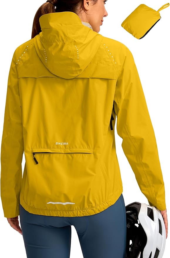 Bikewa Women's Cycling Rain Jackets Waterproof Windbreaker Lightweight Running Windproof Reflective Jacket Packable Hooded