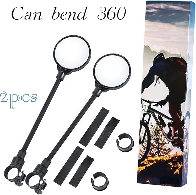 Bicycle Rearview Mirror 2-Pack - Adjustable Wide Angle Bike Mirror Rotatable Shockproof Convex Mirror Round Bike Rear View Mirrors for Handlebars