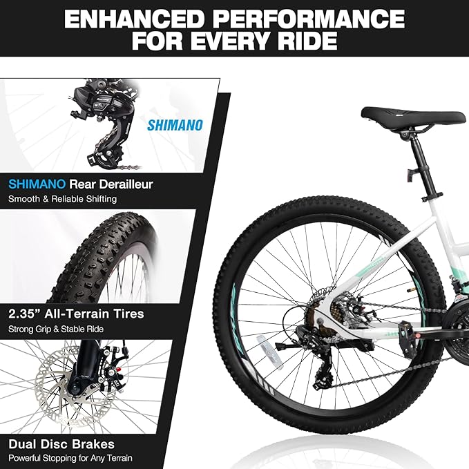 Convend 24/26/27.5" Mountain Bike for Adults, 21-Speed Twist Shifters, Lockout Suspension Fork, Dual Disc Brakes, High-Carbon Steel Frame, All-Terrain Tires, 85% Pre-Assembled