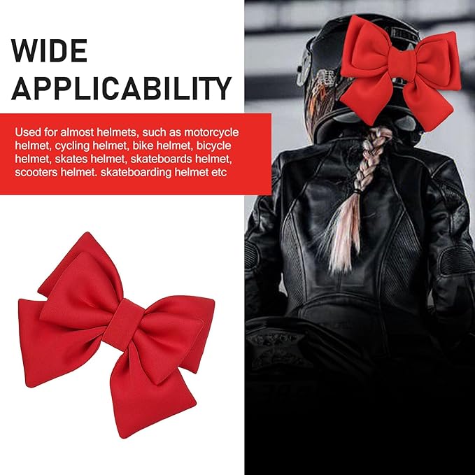 Motorcycle Helmet Decoration, Removable Oversized Bow Helmet Accessories, Self-Adhesive Cute Fashion Ornament, Universal Ski Bike Motorcycle Hat Modification Patche (Red)