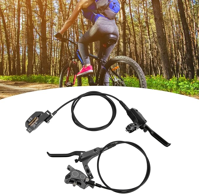 Mountain Bike Hydraulic Disc Brake Set, 4 Piston Front Rear Brake with Screw and Olive Head, Oil Needle, Mounting Column for Most Bikes