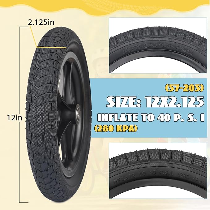 12/16/20x2.125 Bike Tires 1/2 Pack 12/16/20 Inch Kids Folding Replacement Tire/Tube Suitable for Tires 12/20x2.1 12/16/20x2. 125 12/20x2.25, Multiple Colors