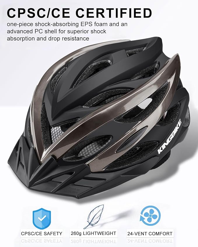 KINGBIKE Bike Helmet for Adult Men Women Youth Road Commute Mountain Cycling Helmets with USB Rechargeable Light Replaceable Padding and Visors Lightweight 20.4-23.6in