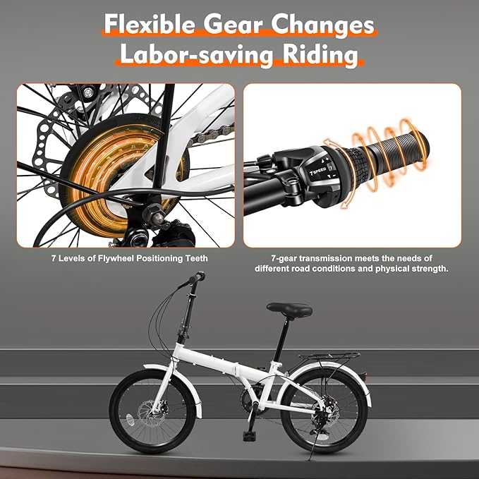 20-inch Foldable Bike Folding Bicycle with 7-Gear Transmission, Front and Rear Disc Brakes Bicycle Made of Aluminum Alloy Folding Bike Suitable for Men Riding, Women Riding