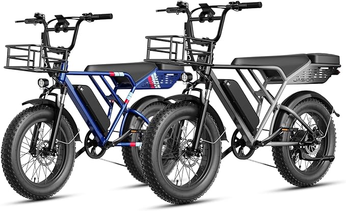 Jasion RetroVolt Electric Bike for Adults, 2000W/3000W Peak - 30/38MPH Electric Dirt Bike, 48V-52V, 13AH/20AH Battery, 70/90Miles Max Range Electric Motorcycle, 20'' X 4'' Fat Tire All-Terrain E-Bike