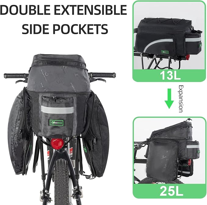 ROCKBROS Bike Trunk Bag 13L-25L Bike Rear Rack Bag Bike Cargo Rack Bag Rear Rack Carrier Bag