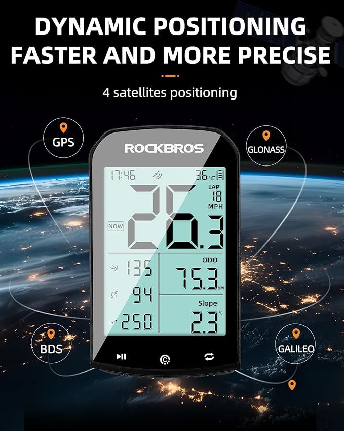 ROCKBROS Bike Computer Wireless Cycling Computers ANT+ Bluetooth Bicycle Computer Mini Speedometer Odometer Waterproof 2.9inch LCD Screen GPS/BDS/Galileo Position System