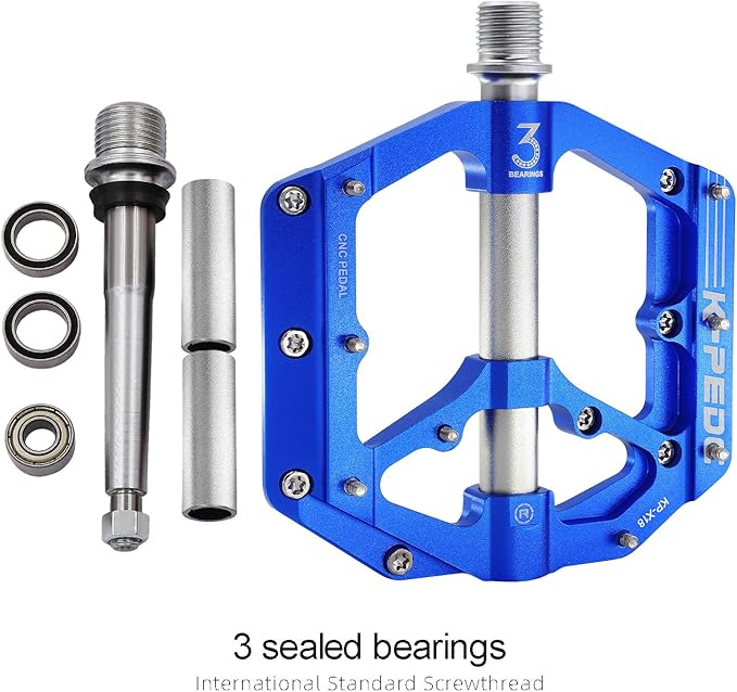 Aluminum Alloy 9/16" Bike Pedal MTB Wide Platform Flat Non-Slip Bicycle Pedals with 3 Bearings for Mountain Bikes, Road, BMX