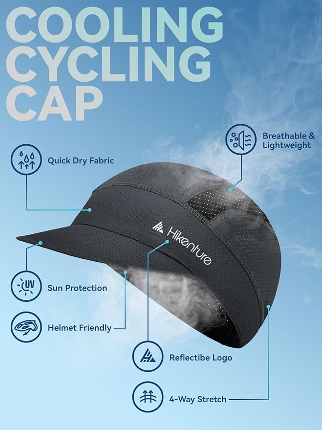 Hikenture Cycling Cap,Cooling Skull Cap Bike Hat with Sun Visor, Summer Breathable Helmet Liner Biking Cap for Men Women