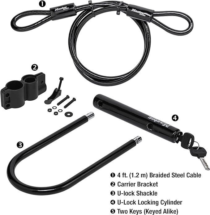Master Lock 7.25" U Lock with Looped End Cable,(Pack of 6)