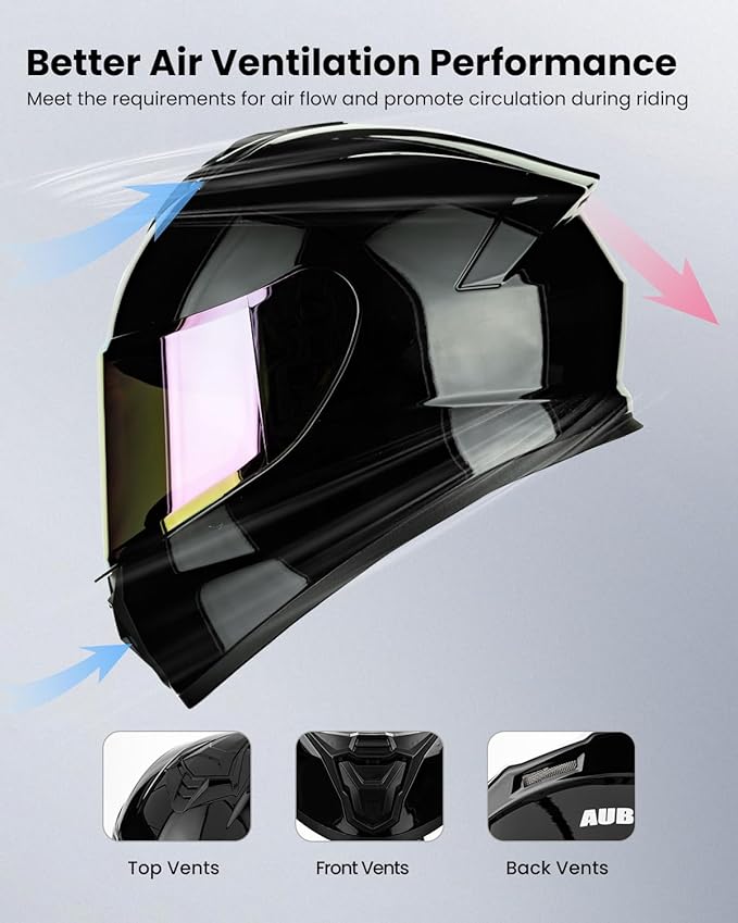 Motorcycle Helmets for Adult Men Women, Full Face Lightweight Street Bike Racing DOT Helmet with Extra Clear Visor Model AU-T801