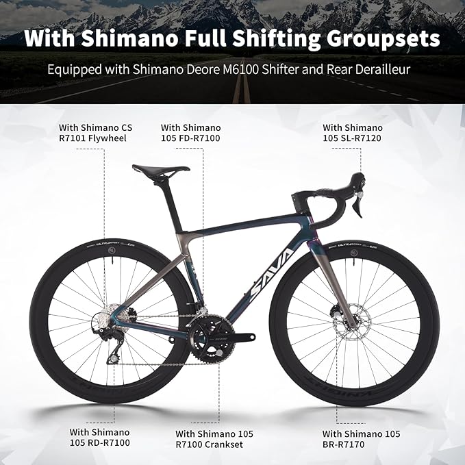 SAVADECK SLR7S Carbon Road Bike, T800 Carbon Fiber Frame Racing Bicycle with Shimano 105 R7120 24 Speed Groupset and Hydraulic Disc Brakes, Ultra-Light Carbon Bike