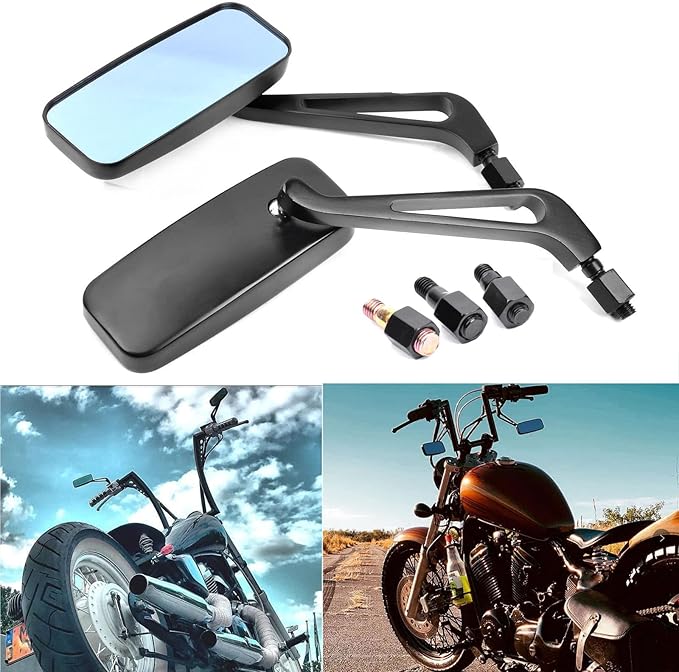 8mm/10mm Black Rectangle Motorcycle Rear view Side Mirrors compatible with Honda Grom Kawasaki Suzuki Yamaha Cruiser Chopper