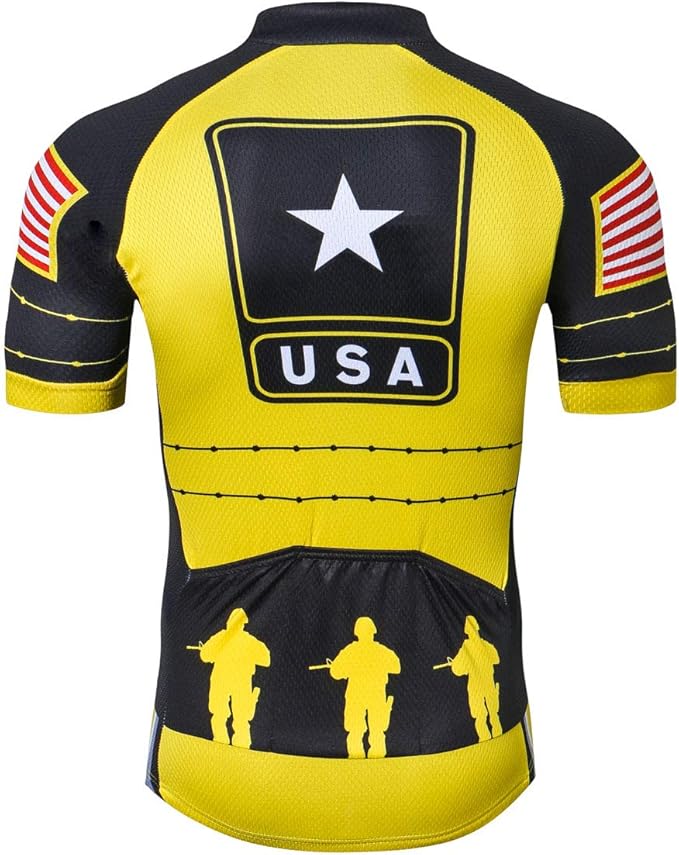 Cycling Jersey Men USA Summer Bike Short Sleeve 3-Pockets Breathable Quick-Dry Shirt S-3XL
