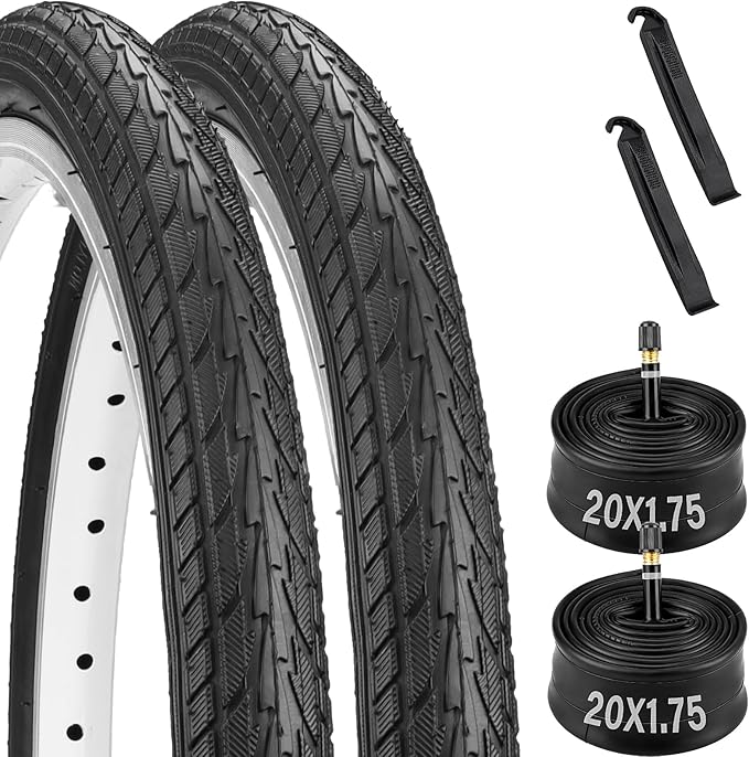 2 Pack 20x1.75 Bike tire, 20 x 1.75 Bicycle Tires and Tubes, 20" Road Bike Tires with Schrader Valve, 20x1.75 Mountain Bike Tire Replacement with 2 Tire Levers for 20 x 1.50/1.75/1.90/1.95"