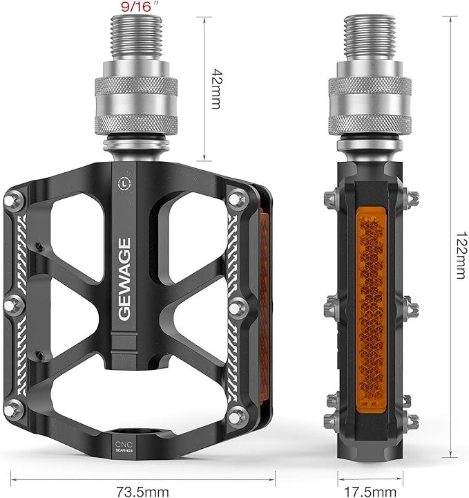 Bike Bicycle Pedals - 9/16” Quick Release Pedals Aluminum Flat Pedals - 3 Bearings Bicycle Pedals with Reflectors for Mountain Road BMX MTB Folding Bike