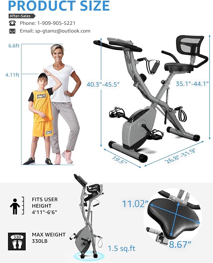 Folding Exercise Bike for Seniors, 5 IN 1 Foldable Stationary Bike with Tri-Position Ride, 300LBS Capacity and 6.6 LBS Magnetic Flywheel, Designed for Home Workout
