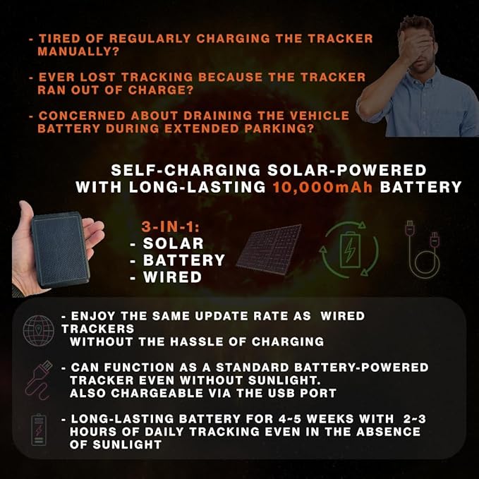 AccuTracking Solar GPS Tracker, 10,000mAh Long Lasting Battery, Magnetic, IP65 Waterproof, Trucks, Trailers, Farming, Equipment, RV, 4G LTE Worldwide, Subscription Needed (TK384)